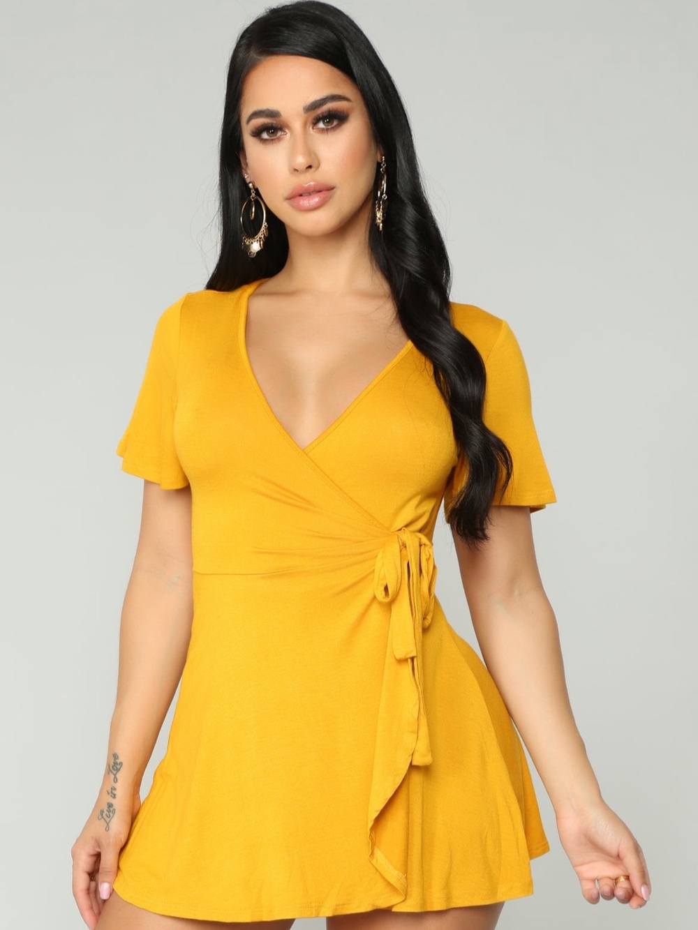 Mustard Yellow Wrap Romper - Women